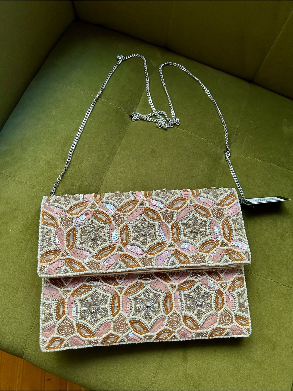 Lulu's Pink & Gold Beaded Crossbody Clutch